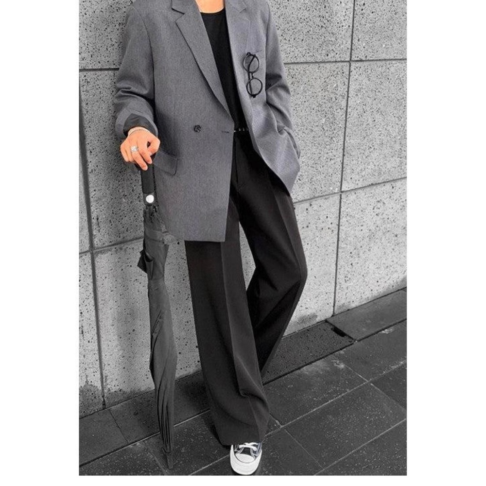 OH garments Black Front Pleat Wide Trousers S